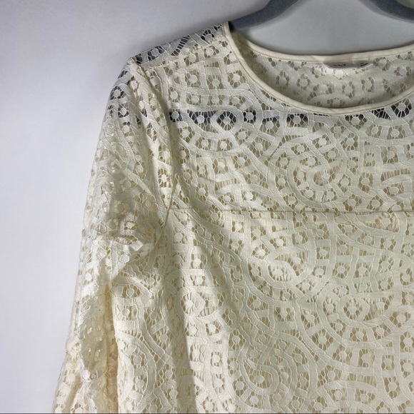 GAP XS Extra Small Women's Ivory Lace Cotton Blend Top 3/4 Bell Sleeves Lined - Picture 3 of 8